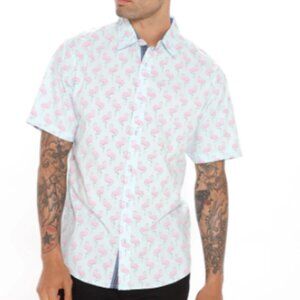 Let's Flamingo Short Sleeve Collared Button Down Shirt - Men's Sizes - NWT
